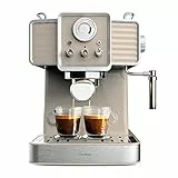 Cecotec Caffettiera Express Power Espresso 20 Tradizionale Light Beige. 1350 W, Espresso e Cappucicno, 20 Bar e Thermoblock, Vaporizzatore, Manometro, Design Vintage, Capacità 1,5 Litri