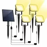 T-SUN 4 EN 1 Luci Solari Esterni 80 LED Faretto Solare Luci Solari Per Giardini, Accensione/Spegnimento Automatico, Impermeabili IP65, Luce di Percorso per Giardini, Strade, Prati (3000K)