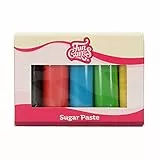 FunCakes Pasta di Zucchero Multipack Essential Colours: liscio, flessibile, morbido e pieghevole, halal, kosher e senza glutine. Colori: giallo, verde, blu, rosso, nero. 5 x 100 g