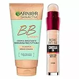Garnier Skinactive BB Cream Crema Viso Idratante Perfezionatrice Tutto in 1 SPF25 Tonalità Medio-Chiara + Il Cancella Età Correttore Liquido Multiuso Colore 02 Nude con Applicatore a Spugnetta