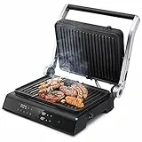 COSTWAY 3 in 1 Piastre per Panini 2000 W, Bistecchiera Elettrica con 5 Modalità Automatiche, Cottura Bifacciali, Timer 0-4H e Display a LED, Materiale Antiaderente, Ideale per Panini e Barbecue