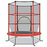 COSTWAY Trampolino Elastico per Bambini in Acciaio, Tappeto Elastico Bambini da Esterno e da Interno, con Rete e Cusicnetti Antiscivolo (Rosso)