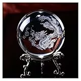 60mm 3D incisa K9 Palle di Cristallo Palle di Cristallo Pure Trasparenti Palle fengshui con Decorazioni Dragon for la Decorazione Domestica (Color : with Silver Base, Size : 6 CM)