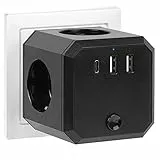 QLOUNI Multipresa Cubo 7 in 1 Ciabatta USB Multipresa con 4 Prese Europee, 2 Porte USB, 1 Porta Tipo-C, Multipresa Elettrica Cubo con Interruttore per Casa, Ufficio, Viaggi (Nero)