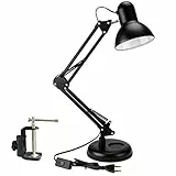 PowerKing Lampada da scrivania, Lampada da lavoro per architetto orientabile con braccio flessibile con morsetto ， Lampada da scrivania classica per lettura da ufficio (nero)