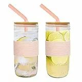 Mason Jar con coperchio e cannuccia, 680,4 g a bocca larga Mason Jar Tumbler Mason Jar con cannuccia e coperchio, 680,4 g, 2 confezioni sPink