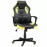 Vinsetto Sedia Gaming Ergonomica, Poltrona da Ufficio Girevole con Rotelle in Similpelle Nera e Gialla, Altezza Regolabile