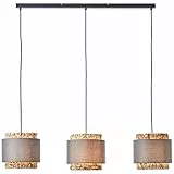 Brilliant Waterlilly lampada a sospensione 3 fiamme grigio/beige, metallo/tessuto/giacinto d'acqua, 3x A60, E27, 60 W