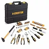 TECCPO Set di Attrezzi 102 Pezzi, Cassetta Attrezzi, Cassetta Degli Attrezzi Portatile con Coltello, Martello, Pinze, Chiave Regolabile, Livella, Cacciavite Magnetico