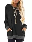 Yuson Girl Magliette a Maniche Lunghe da Donna Maglie Donna Felpa Casual Top Pullover con Tasche Camicia a Maniche Lunghe da Donna(Nero, XL)