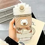 OUMDON Borraccia per bambini con cannuccia: 500 ml, in vetro kawaii, con cinturino e coperchio, riutilizzabile, senza BPA, Tritan, ideale per scuola, asilo, sport, picnic