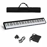 COSTWAY Tastiera Musicale 88 Tasti, Pianoforte Digitale Portatile con Custodia, Pianola con 128 Ritmi e Toni, Pedale Sustain, MIDI, USB e Funzione di APP Bluetooth (Nero)