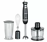 SEVERIN Set frullatore a immersione, 600 W, con coperchio, frusta e supporto da parete, in acciaio inox/nero