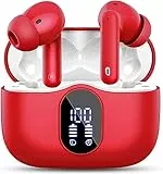 Cuffie Bluetooth, Auricolari Bluetooth 5.3 con 4 Mic, Cuffie Wireless In Ear HiFi Stereo, Cuffiette Bluetooth 36 Ore LED Display, Cuffie Senza Fili IP7 Impermeabili, Touch Control, USB-C, Rosso