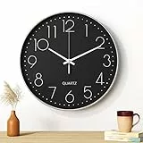 Uootach Orologio da Parete, 30 cm (12 pollici) Movimento al quarzo, design minimalista moderno nero, silenzioso per soggiorno, cucina, ufficio, camera da letto(Caratteri d'argento)