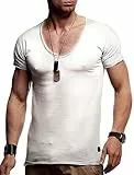 Leif Nelson Regular Fit Sommer T-Shirt Herren V-Ausschnitt (Grigio Größe L) Coole Tshirts V-Neck aus Baumwolle Casual Basic Männer Shirts Kurzarm