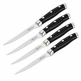 Lagostina Set 4 Coltelli Bistecca Forgiati, Inossidabile, Manicatura Ergonomica, Nero e Acciaio, Lunghezza Lama 12 cm