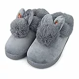 IONOKO Pantofole Ragazze Inverno Peluche Cute Bunny Animal Rabbit Scarpe di Cotone Donna Warm Ciabatte da Casa Interno Antiscivolo Caldo Leggere Slipper Grigio EU 36 37
