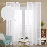 Deconovo Tende Soggiorno Moderne 2 Pezzi Trasparenti Corte Cameretta Bambini Moderne in Voile Ricamate con Occhielli per Salotto Eleganti 140x180 CM Bianco