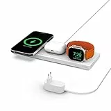 Belkin Caricabatteria wireless 3 in 1 con MagSafe, tappetino di ricarica rapida MFi, caricatore wireless per iPhone 15, 14, 13, 12, Apple Watch 9, 8, 7, Ultra e precedenti, AirPods 2, AirPods Pro