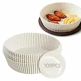 100Pezzi Carta Forno per Friggitrice ad Aria, Carta per Friggitrice ad Aria, Carta Forno per Friggitrice ad Aria 16cm/6,3', Carta da Forno Resistente All'acqua e All'olio Per Alte Temperature(Bianco)
