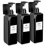 3 Pezzi Dispenser di sapone da parete, Dispenser per Pompa da 500 ml Dispenser Sapone con Etichetta per Bagno Doccia Cucina Shampoo Lozione (Nero)