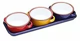 KitchenCraft World of Flavours Set Aperitivo Smaltato / Ciotole per Tapas con Vassoio, Multicolore, 11 cm – Set da 3 Pezzi