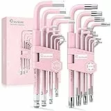 COLFULINE 18 Pezzi Set Chiavi Esagonali Professionali Rosa,Set Chiavi Esagonali Professionali Dimensioni 1,5 mm - 10 mm, T10 - T50,per la Riparazione di Biciclette e Fai da Te, Regalo Rosa