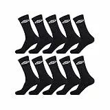 UMBRO Calzini Uomo Sportivo Traspirante Set di 10 Calze Uomo Lunghe, Formazione e Vestibilità Perfetta, Nero, Taglie 43/46