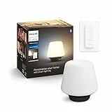 Philips Hue White Ambiance Wellner, Lampada da Tavolo Smart, Bluetooh, 9.5W, Lampadina Smart LED E27 Smart inclusa, Dimmer Switch incluso, Nero
