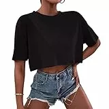 ORANDESIGNE Maglietta Girocollo Donna Manica Corta Crop T Shirt Ampia Estiva Casual Moda Camicie Bluse Tuniche Casacca Corta Danza Y2k Hip Hop Maglia Tee Shirt Top a Nero XS