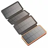 Powerbank Solare 25000mAh Hiluckey Caricabatterie Solare Portatile con USB C Ricarica Rapida e 4 Pannelli Solari Impermeabile Batteria Esterna per Smartphone, Tablet e Campeggio