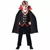 amscan - Costume per bambini dracula, maniche lunghe, mantello, vampiro, succhiasangue, pipistrello, festa a tema, carnevale, Halloween