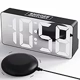 MINORZ Sveglia da Comodino con Vibrazione per Sordi | Udenti, 7' LED Sveglia Digitale con Doppio Allarme, 0-100% Dimmer&Volume, Luce Notturna, 12H/24H DST, USB Ricaricare - Bianco