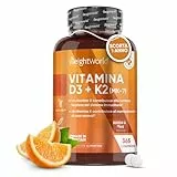 Vitamina D3 K2 365 Compresse (1 Anno) Vitamina D3 2000 UI, Normale Funzione del Sistema Immunitario, Ossa, Denti, Muscoli, Vitamina D + Vitamina K2 Menachinone Vitamina K2 Mk7, Vit D3 Colecalciferolo