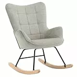 WOLTU Sedia a Dondolo da Interno, Poltrona Relax con Braccioli e Schienale Alto, Sedia Imbottita in Flanella Per Salotto, Camera da Letto, Base in Metallo e Legno Massello Grigio, 69x90x95cm, SKS30gr