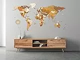 Mappa del mondo Legno tinto multicolore - effetto 3D - per soggiorno, ufficio o camera da letto XL (200x100 cm) - Traveler