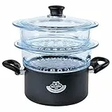 BALLARINI Set per Cottura a Vapore Cuocivapore, Casseruola con 2 Cestelli in Vetro forati e sovrapponibili, Diametro 20 cm, Con coperchio in vetro, Gli Speciali