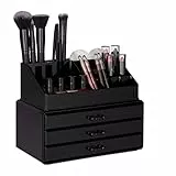 Relaxdays Portatrucchi, H x B x T: ca. 19 x 23,5 x 14 cm, 2 Organizer Combinabili, Portaoggetti per Cosmetici con Cassetti, Multiuso, Versatile, Nero