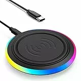 LED Caricabatterie Wireless, 15W per iPhone 14 13 12 11 Plus Pro ProMax Mini XS X XR, Samsung Galaxy S22 S21 S20 S10 S9 S8 Note 20 10, AirPods Pro(Non Adattatore)