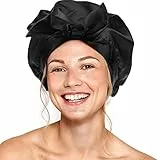 Cuffia da Doccia con Fiocco Riutilizzabile Cuffia da Bagno Impermeabile Bonnet per Capelli Cappello da Doccia Elastico a Doppio Strato per Ragazza Donna Casa Salone Spa (Nero Tinta Unita)