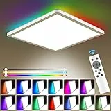 Plafoniera led Soffitto, 3200LM Lampada Plafoniera Quadrata RGB Dimmerabile Con Telecomando 13 Cambia Colore, IP54 Plafoniere Bagno Moderna Calda Neutra Fredda 3000-6000k Per Ufficio,Cucina,Camera