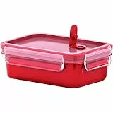 Emsa Contenitore per microonde Clip & Micro 517771 | Valvola per microonde | 0,55 L | Scatola per il pranzo | Misura integrata | Prodotto in Germania | Rosso/Trasparente