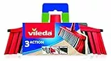 Vileda 3Action Scopa per Interni con 3 Diverse Setole, Rosso - Grigio, 28 x 14 x 4 Cm
