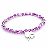 SAGA GIOIELLI® Bracciale Donna Cristalli Quadrifoglio Portafortuna Acciaio (FUCSIA)