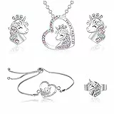 UYDF Set Gioielli Bambina Unicorno Collane Braccialetti Orecchini Anello Parure di Gioielli per Bambine Regalo Compleanno Figlia Principessa Dress Up Articoli per Feste Set di Accessori per Vestire