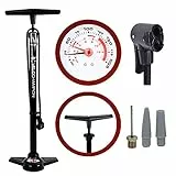 Nero Pompa da pavimento per pista bici premium VeloChampion con doppia testa per gonfiaggio presta (sv) e schrader (av) fino a 200 psi / 13,7 bar. impugnatura ergonomica comfort + manometro