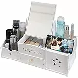LEcylankEr Organizer Trucchi Bagno Multifunzionale, Porta Trucchi Organizer da Tavolo Bianco, Portatrucchi Organizzatore Bagno con Specchio e Cassetti per Camera da Letto/Bagno (specchio quadrato)