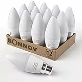 Bonnov Lampadine LED B22 Candela C37, Luce Bianca Calda 3000K, 6W Equivalenti 60W Alogena Bulbi, 600LM, 240° Angolo del Fascio, Non Dimmerabile, Confezione da 12