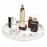 Shinowa Vassoio in Ceramica Rotondo, Vassoio da Bagno Organizzatore Decorativo Cosmetici Porta Gioielli Profumi Trucchi Portagioie Centrotavola per Candele Sapone per Ingresso Comò - Bianco Marmo